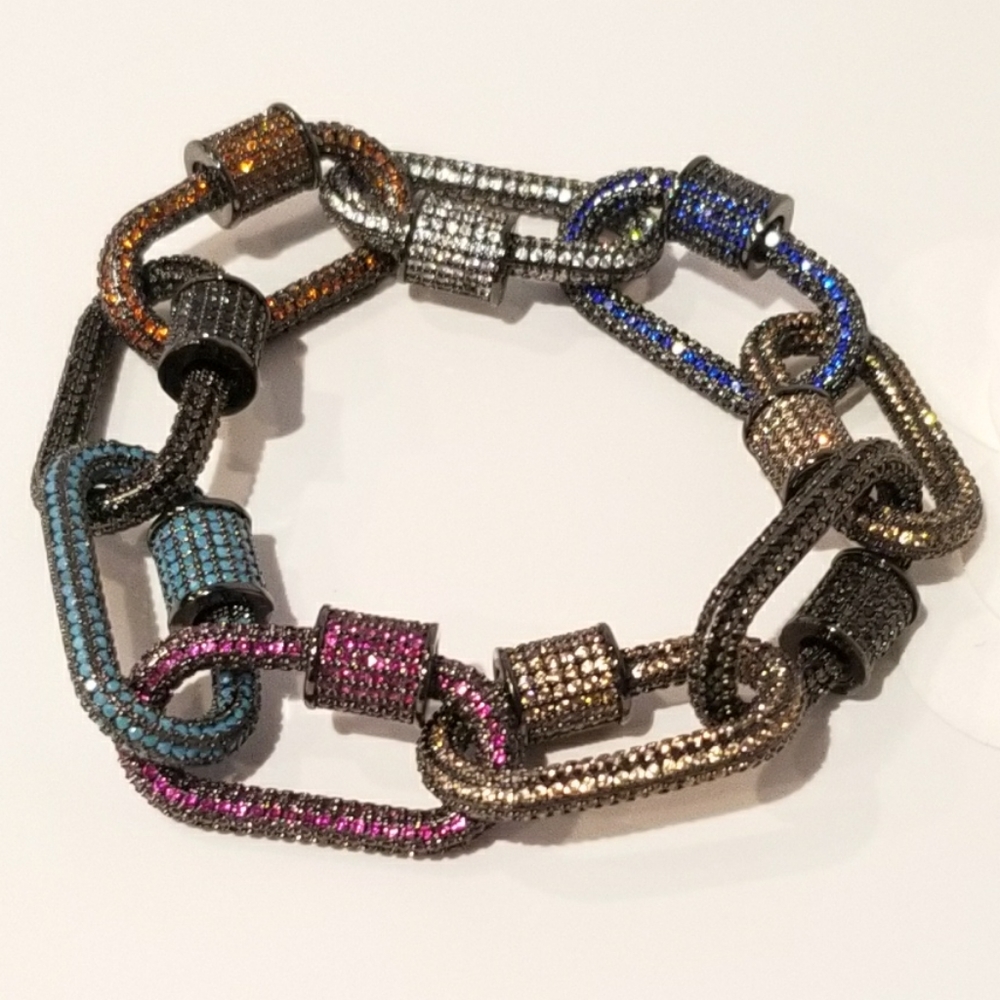 Multi Color Micro Pave CZ Carabiners Bracelet